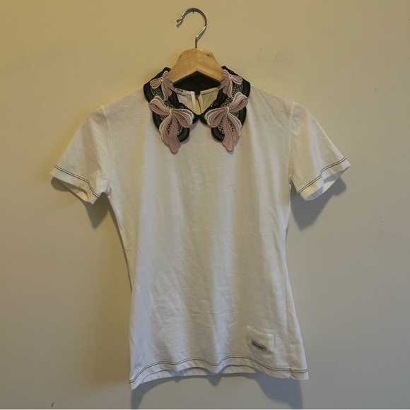 Miu Miu Lace Collar T-Shirt - Picture 2 of 8